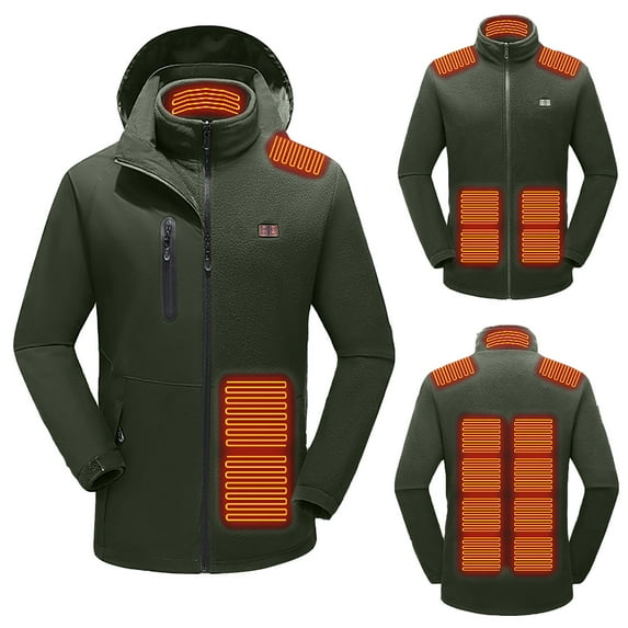 skpabo Heated Jackets for Men Winter Warm Heated Clothing Full Zip Waterproof USB Charging Electric Hooded Heated Body Warmer with 15 Heating Area for Outdoor (No Battery)