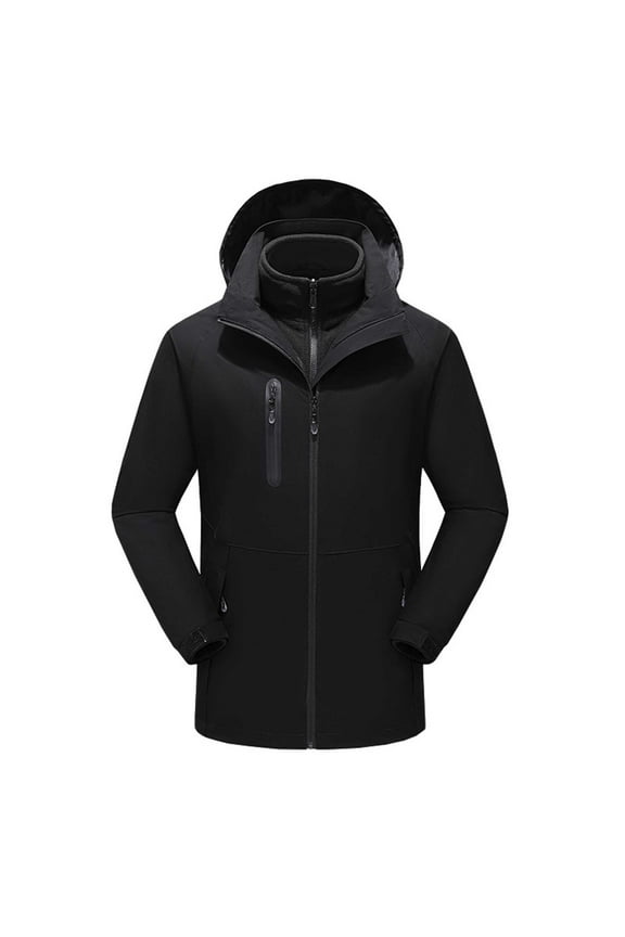 Heated Jackets for Men Winter Warm Heated Clothing Full Zip Waterproof USB Charging Electric Hooded Heated Body Warmer with 15 Heating Area for Outdoor (No Battery)