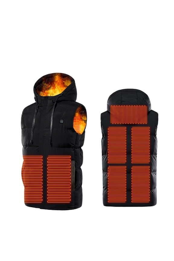 Heated Vest Women Men USB Charging Electric Hooded Heated Body Warmer Lightweight Heated Gilet Winter Warm Heated Jacket with 9 Heating Area (No Power Bank)