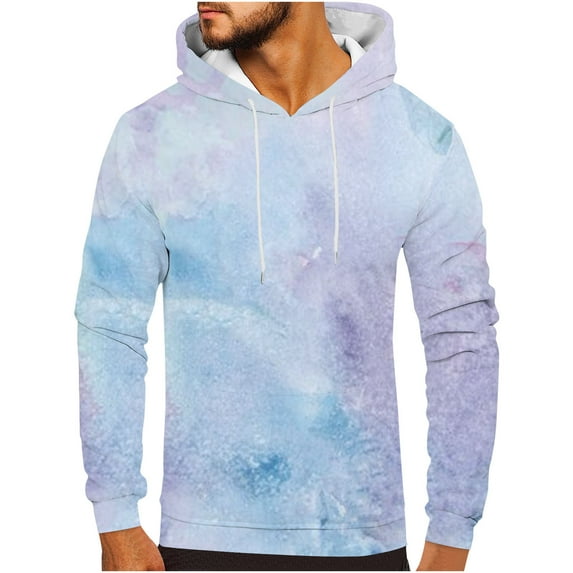 skpabo Hoodies for Men Warehouse Mens Casual Hooded Sweatshirts Tie Dye Print Pullover Long Sleeve Hoody Drawstring Comfortable Tops Lightweight Hooded Sportswear with Pockets S-6XL