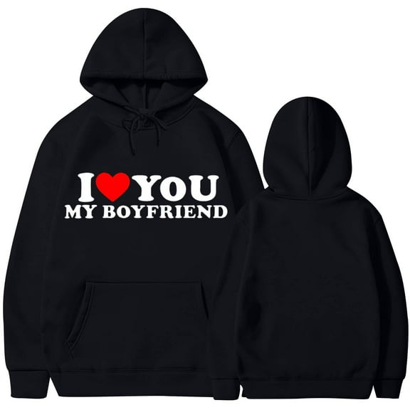 skpabo I LOVE YOU MY BOYFRIEND Sweatshirt for Women Long Sleeve Hooded Sweater Casual Outwear Blouse Tops Co-ed Hooded Fashion Fleece Pocket Sweatshirt Jacket