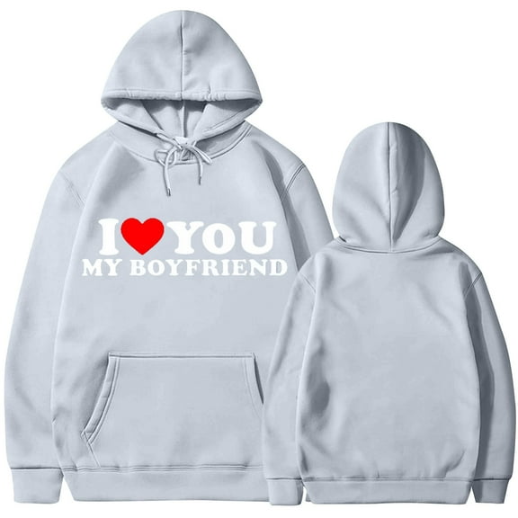 skpabo I LOVE YOU MY BOYFRIEND Sweatshirt for Women Long Sleeve Hooded Sweater Casual Outwear Blouse Tops Co-ed Hooded Fashion Fleece Pocket Sweatshirt Jacket