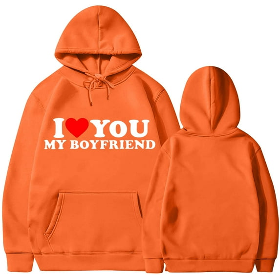 skpabo I LOVE YOU MY BOYFRIEND Sweatshirt for Women Long Sleeve Hooded Sweater Casual Outwear Blouse Tops Co-ed Hooded Fashion Fleece Pocket Sweatshirt Jacket