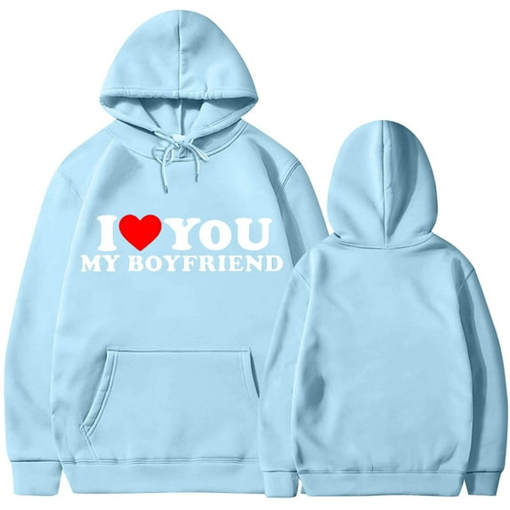 skpabo I LOVE YOU MY BOYFRIEND Sweatshirt for Women Long Sleeve Hooded Sweater Casual Outwear Blouse Tops Co-ed Hooded Fashion Fleece Pocket Sweatshirt Jacket