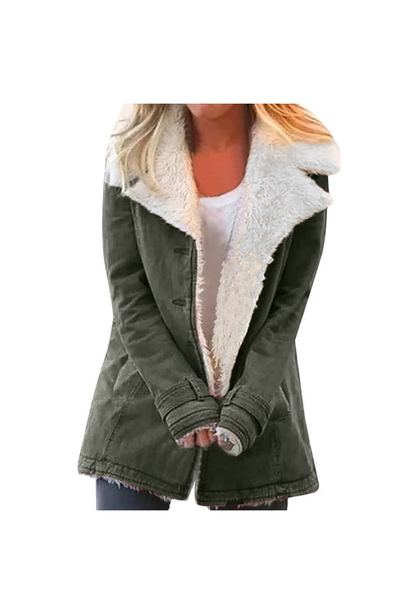 Long Winter Coats for Women Cosy Soft Plush Coat Lapel Sherpa Fleece Lined Coats Plush Lining Jackets Laides Casual Plus Size Button Down Outwear with Pocket