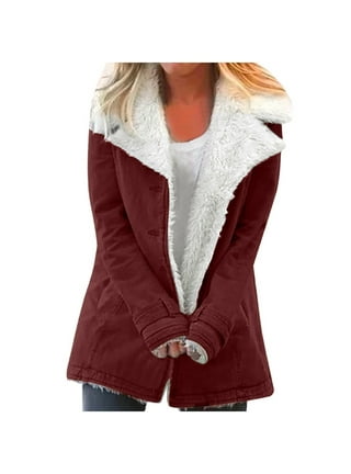 skpabo Winter Jackets for Women Lapel Sherpa Fleece Lined Jackets
