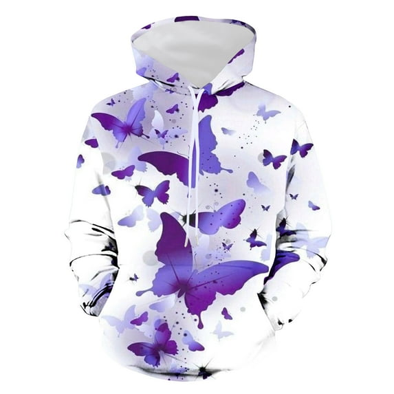 skpabo Men's Hoodies Warehouse Mens Hooded Sweatshirts Pullover Long Sleeve Hoodie Tops Casual Drawstring with Pocket Butterfly Printed Hooded Sweatshirt S-4XL