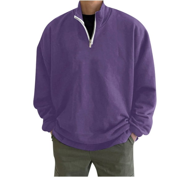 skpabo Men's Jumpers Warehouse Mens Long Sleeve Tops Solid Color Pullover 1/4 Zip Stand Collar Fleece Lined Sweatshirt Casual Loose Fit Sweater Sweatshirts M-3XL