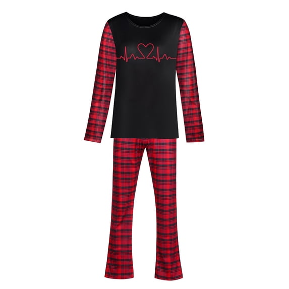 skpabo Men's Plaid Pajamas Sets Warehouse Mens 2 Piece Round Neck Pullover Patchwork Checked Long Sleeve Top & Checked Bottoms Pyjamas Nightwear Loungewear Sleepwear