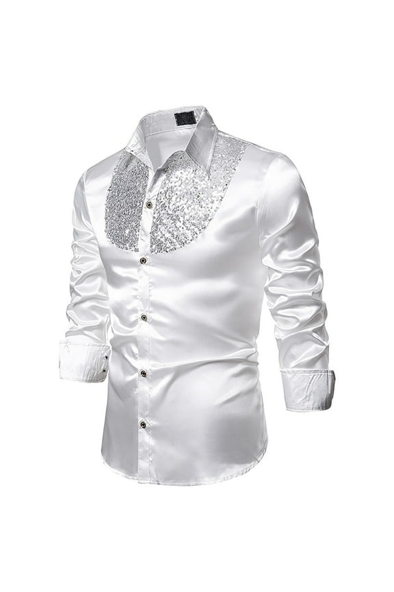 Men's Sparkly Dress Shirts Warehouse Mens Sequins Dress Shirts Long Sleeve Business Regular Fit Work Shirt Slim Fit Stylish Casual Party Costume Formal Classic Shirts