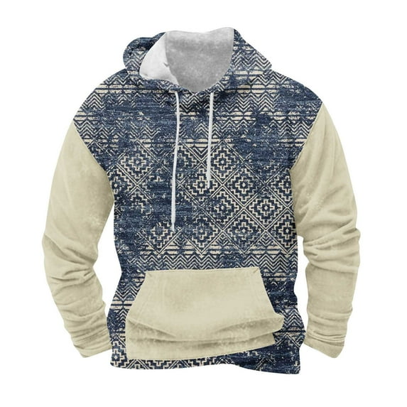 skpabo Mens Hoodies Warehouse Mens Ethnic Style Aztec Print Hooded Sweatshirts Pullover Long Sleeve Tops Casual Drawstring Hoodie Hooded Sportswear with Pocket Size 8-18