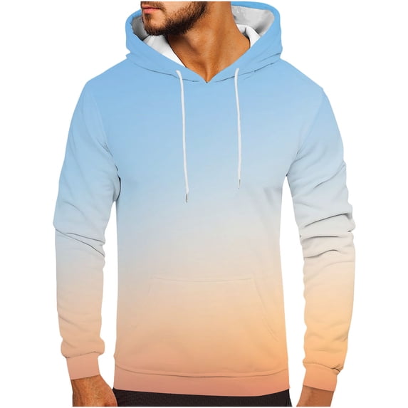 skpabo Mens Hoodies Warehouse Mens Gradient Printed Hooded Sweatshirts Pullover Long Sleeve Hoody Drawstring Casual Tops Hooded Sportswear with Pockets Size 8-24