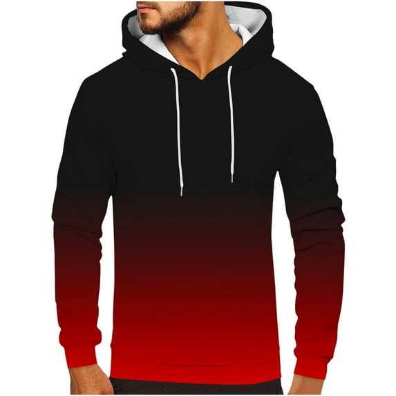 skpabo Mens Hoodies Warehouse Mens Gradient Printed Hooded Sweatshirts Pullover Long Sleeve Hoody Drawstring Casual Tops Hooded Sportswear with Pockets Size 8-24