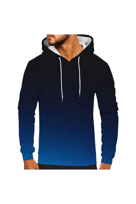 Mens Hoodies Warehouse Mens Gradient Printed Hooded Sweatshirts Pullover Long Sleeve Hoody Drawstring Casual Tops Hooded Sportswear with Pockets Size 8-24