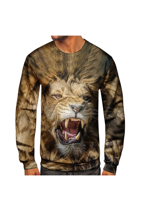 Mens Sweatshirts Warehouse Mens 3D Animals Printed Sweatshirts Casual Long Sleeve Round Neck Pullover Casual Sports Tops Sportswear Size 8-20