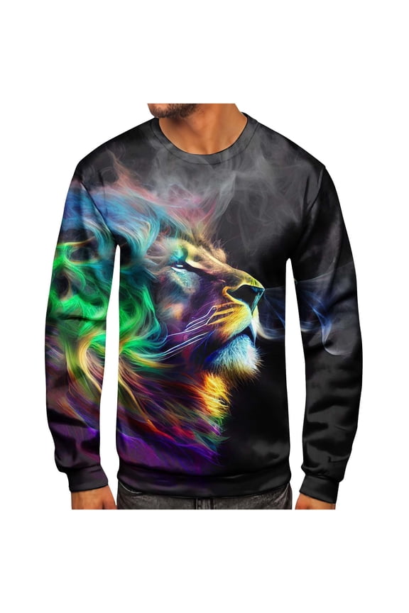 Mens Sweatshirts Warehouse Mens 3D Animals Printed Sweatshirts Casual Long Sleeve Round Neck Pullover Casual Sports Tops Sportswear Size 8-20