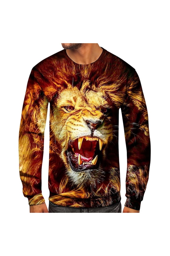 Mens Sweatshirts Warehouse Mens 3D Animals Printed Sweatshirts Casual Long Sleeve Round Neck Pullover Casual Sports Tops Sportswear Size 8-20