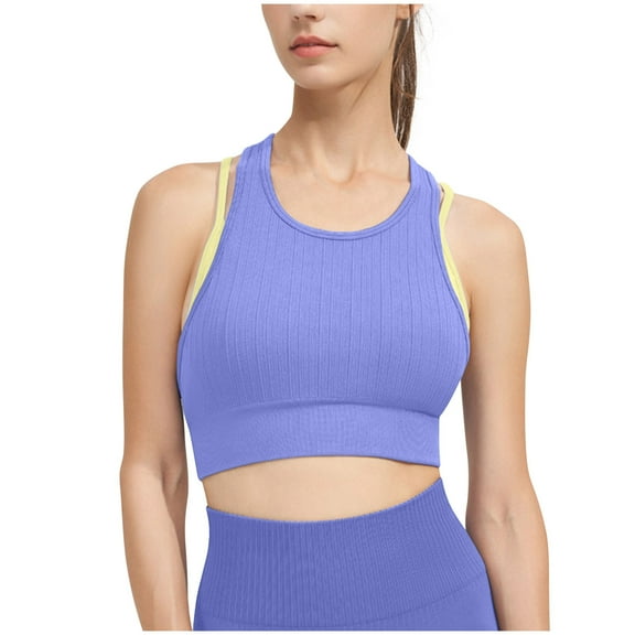 skpabo Sports Bras Women U-Neck Sleeveless Bras Anti-Shock Gathering False Two Pieces Of Collision Sports Underwear Bra Yoga Wear Tank Tops