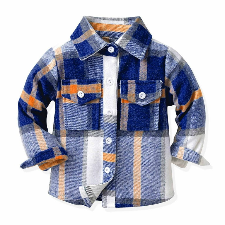 skpabo Toddler Baby Boys Flannel Shirts Hooded Plaid Shirt Button