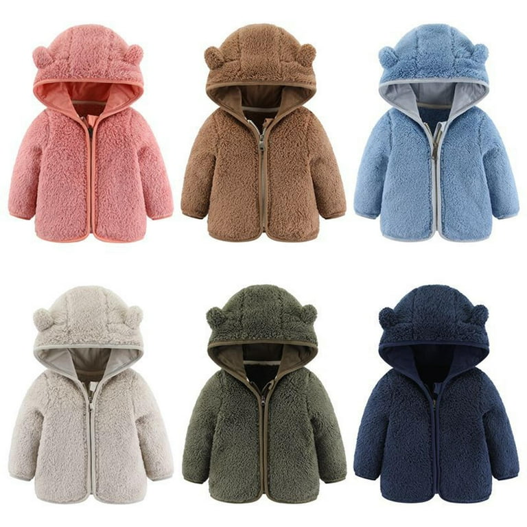 skpabo Toddler Girls Boys Cute Fleece Jacket Bear Ear Hoodie Sweater Zip Up  Teddy Fuzzy Warm Coat Infant Baby Winter Outwear Clothes Army Green 12-18