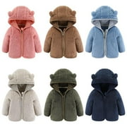 skpabo Toddler Girls Boys Cute Jacket Bear Ear Hoodie Sweater Zip Up Teddy Fuzzy Warm Coat Baby Winter Outwear Clothes Army Green 12-18 Months