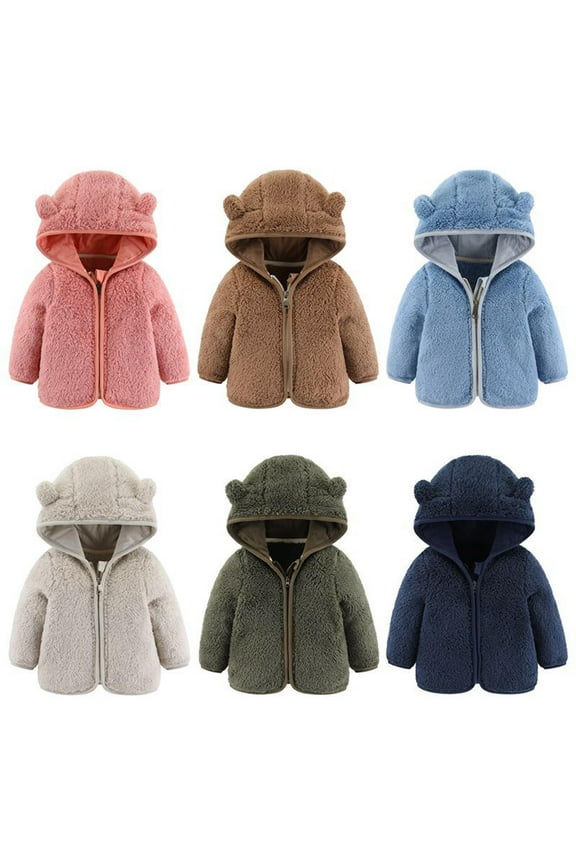Toddler Girls Boys Cute Jacket Bear Ear Hoodie Sweater Zip Up Teddy Fuzzy Warm Coat Baby Winter Outwear Clothes Army Green 12-18 Months