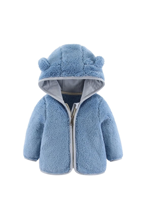 Toddler Girls Boys Cute Fleece Jacket Bear Ear Hoodie Sweater Zip Up Teddy Fuzzy Warm Coat Infant Baby Winter Outwear Clothes Blue 6-12 Months