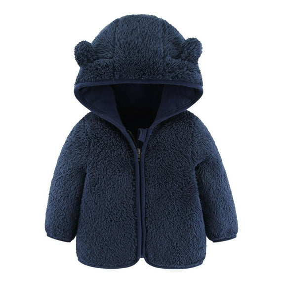 skpabo Toddler Girls Boys Cute Fleece Jacket Bear Ear Hoodie Sweater Zip Up Teddy Fuzzy Warm Coat Infant Baby Winter Outwear Clothes Navy 0-6 Months