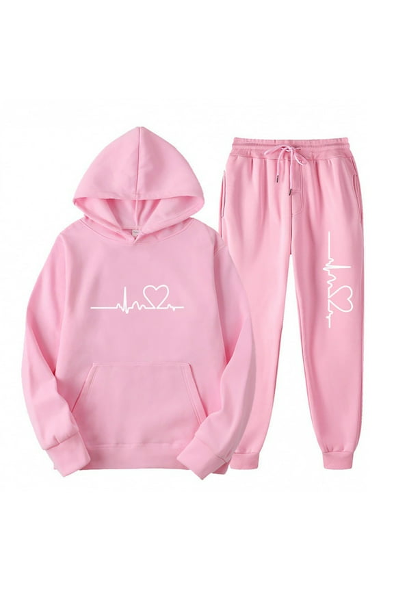 Tracksuit Womens Full Set 2 Piece Outfits Pullover Jogger Pants Lounge Wear Sets ECG Print Sweatsuits Tracksuits Ladies Hoodie and Sweatpants Suits Loose Casual Sets