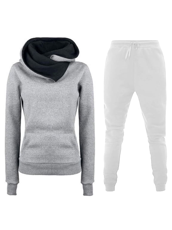 Two Piece Outfit Women Long Sleeve Pullover Tops and Drawstring Pants Tracksuit Lounge Sets Ladies Plain Sport Activewear Lounge Wear Oversize Casual Suits