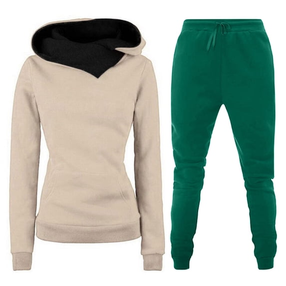 skpabo Two Piece Outfit Women Long Sleeve Pullover Tops and Drawstring Pants Tracksuit Lounge Sets Ladies Plain Sport Activewear Lounge Wear Oversize Casual Suits
