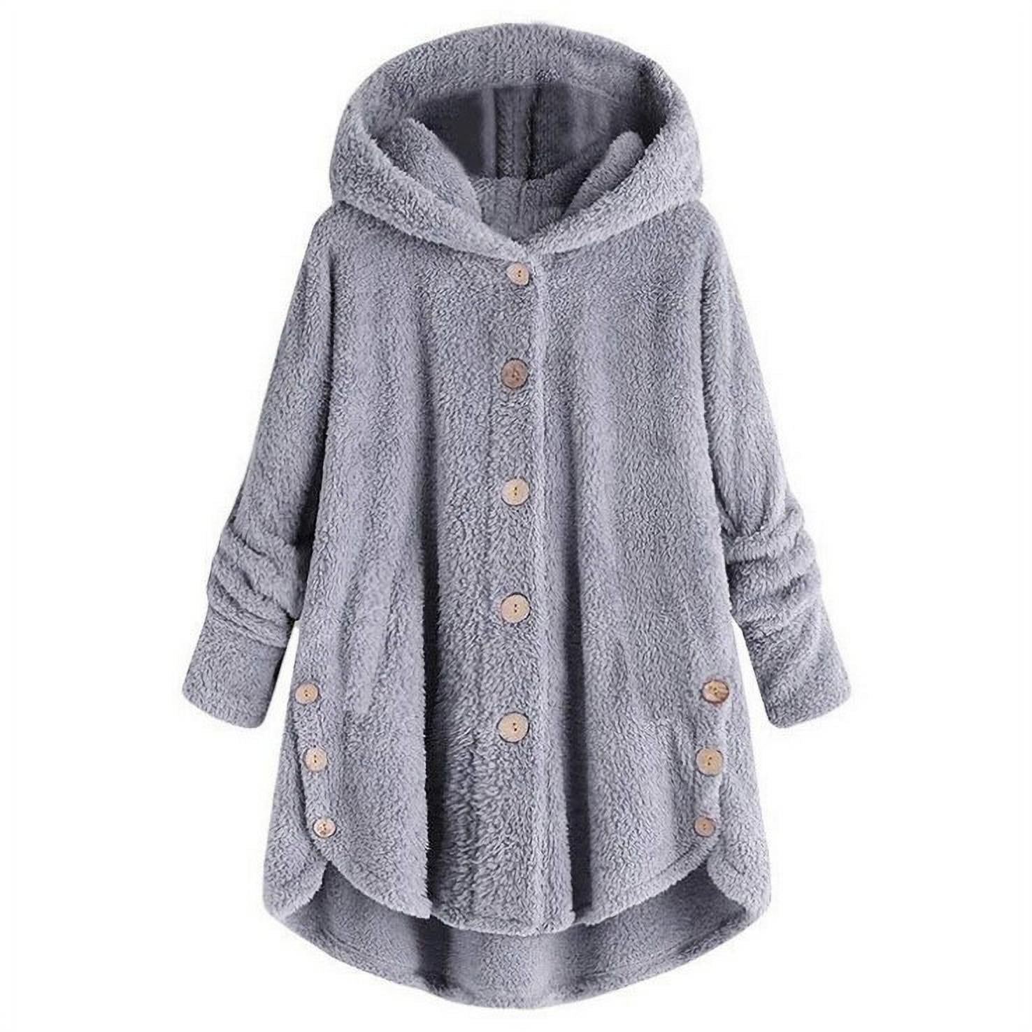skpabo Winter Coats for Women Plus Size Hoodie Plain Fuzzy Fleece