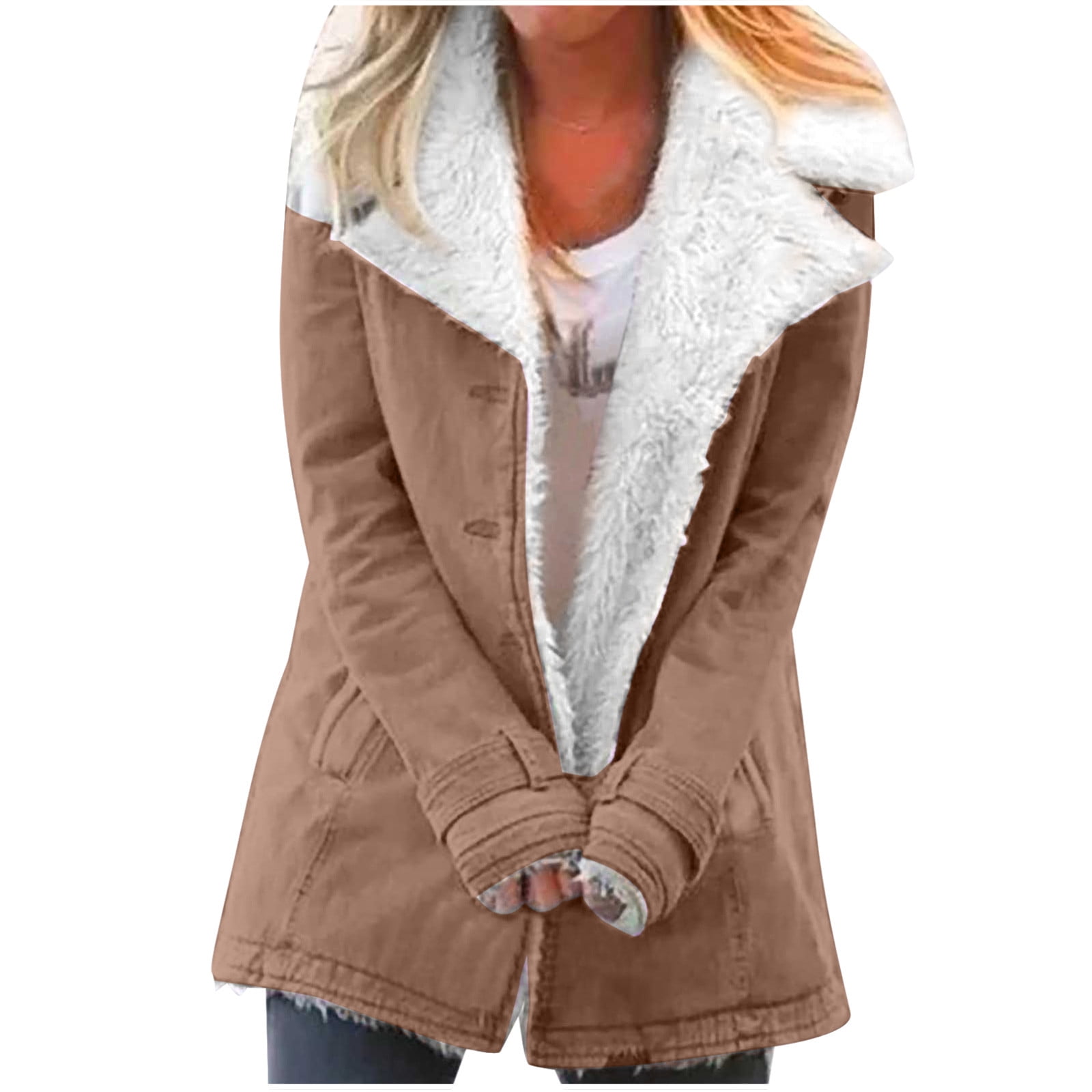 skpabo Winter Jackets for Women Lapel Sherpa Fleece Lined Jackets Plush  Lining Jackets Cosy Soft Plush Coat Casual Plus Size Button Down Outwear  with