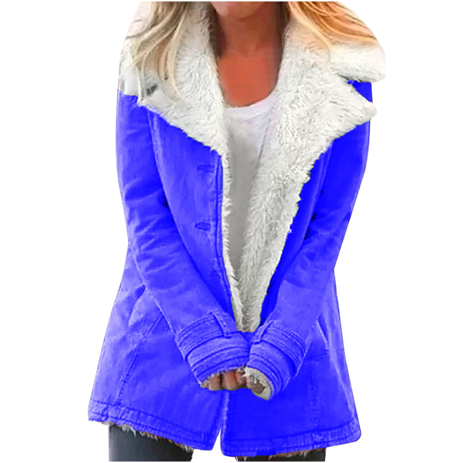 skpabo Winter Jackets for Women Lapel Sherpa Fleece Lined Jackets