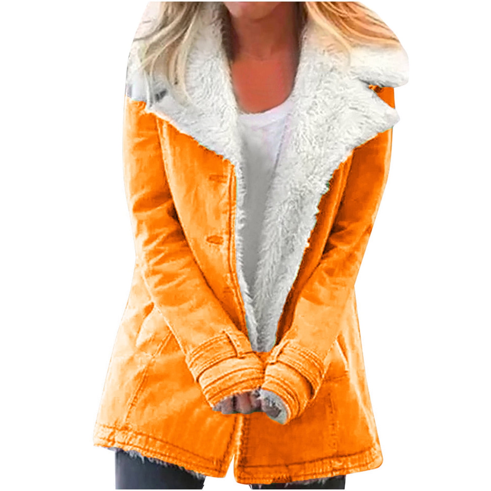 skpabo Winter Jackets for Women Lapel Sherpa Fleece Lined Jackets Plush  Lining Jackets Cosy Soft Plush Coat Casual Plus Size Button Down Outwear  with