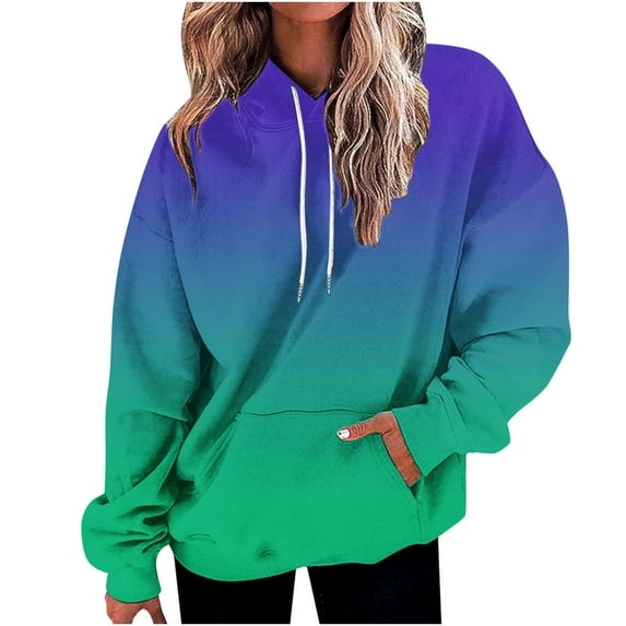 skpabo Women Gradient Sweatshirt Long Sleeve Gradient Line Print Hooded Sweater Casual Outwear Blouse Tops for holiday outgoing size