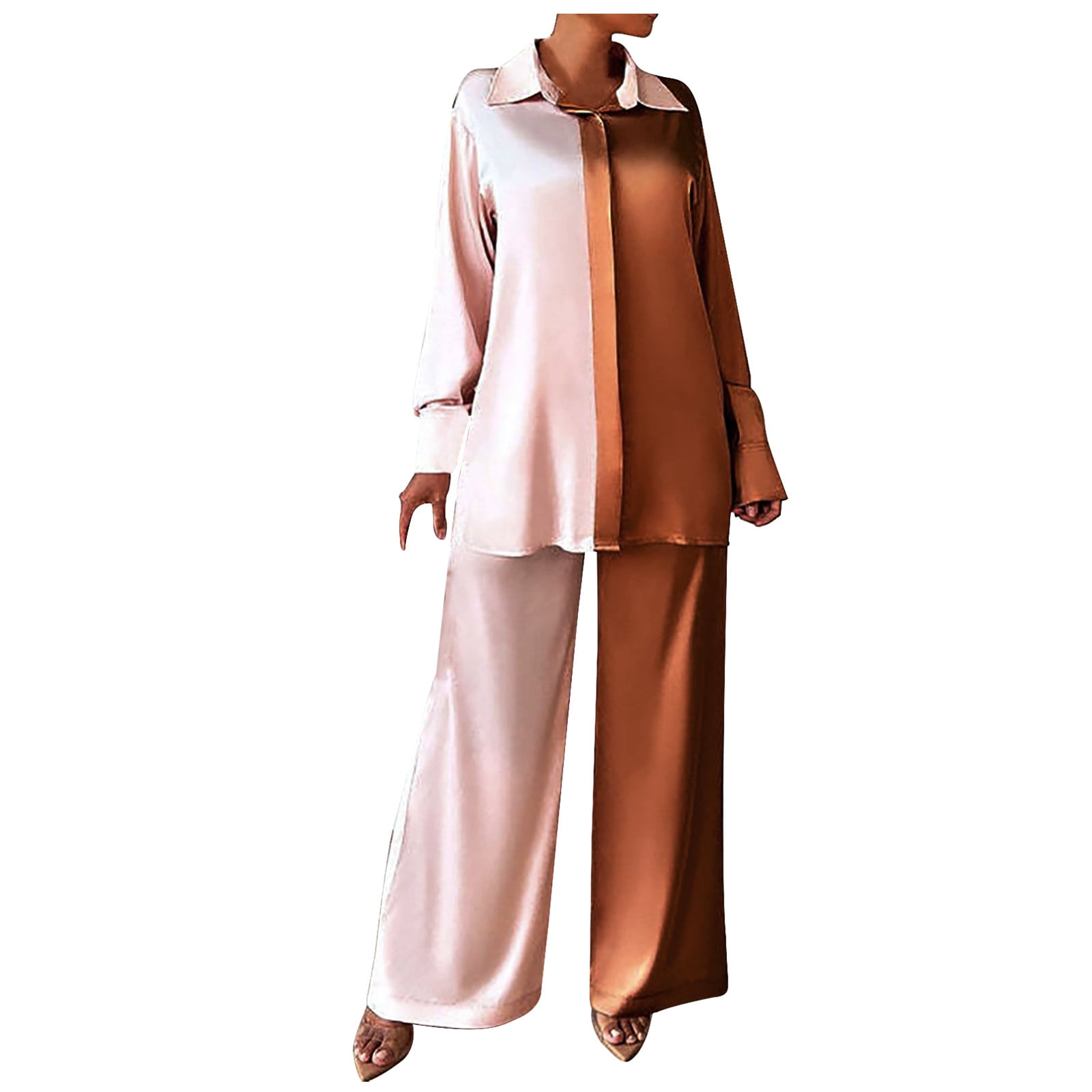 Elegant Two 2 Piece Sets Women Tracksuit Autumn Winter Clothes Long Sleeve  Shirt Palazzo High Waist