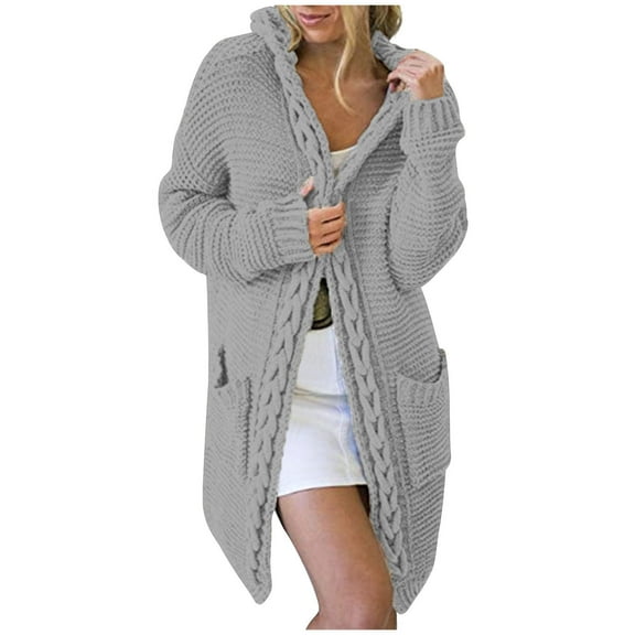 skpabo Women's Knitted Cardigans Open Front Hooded Sweaters Long Cardigans Jumpers with Pockets Ladies Long Sleeve Knitwear Oversized Sweater Outerwear for Autumn Winter Spring