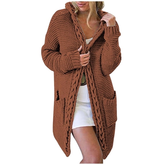 skpabo Women's Knitted Cardigans Open Front Hooded Sweaters Long Cardigans Jumpers with Pockets Ladies Long Sleeve Knitwear Oversized Sweater Outerwear for Autumn Winter Spring