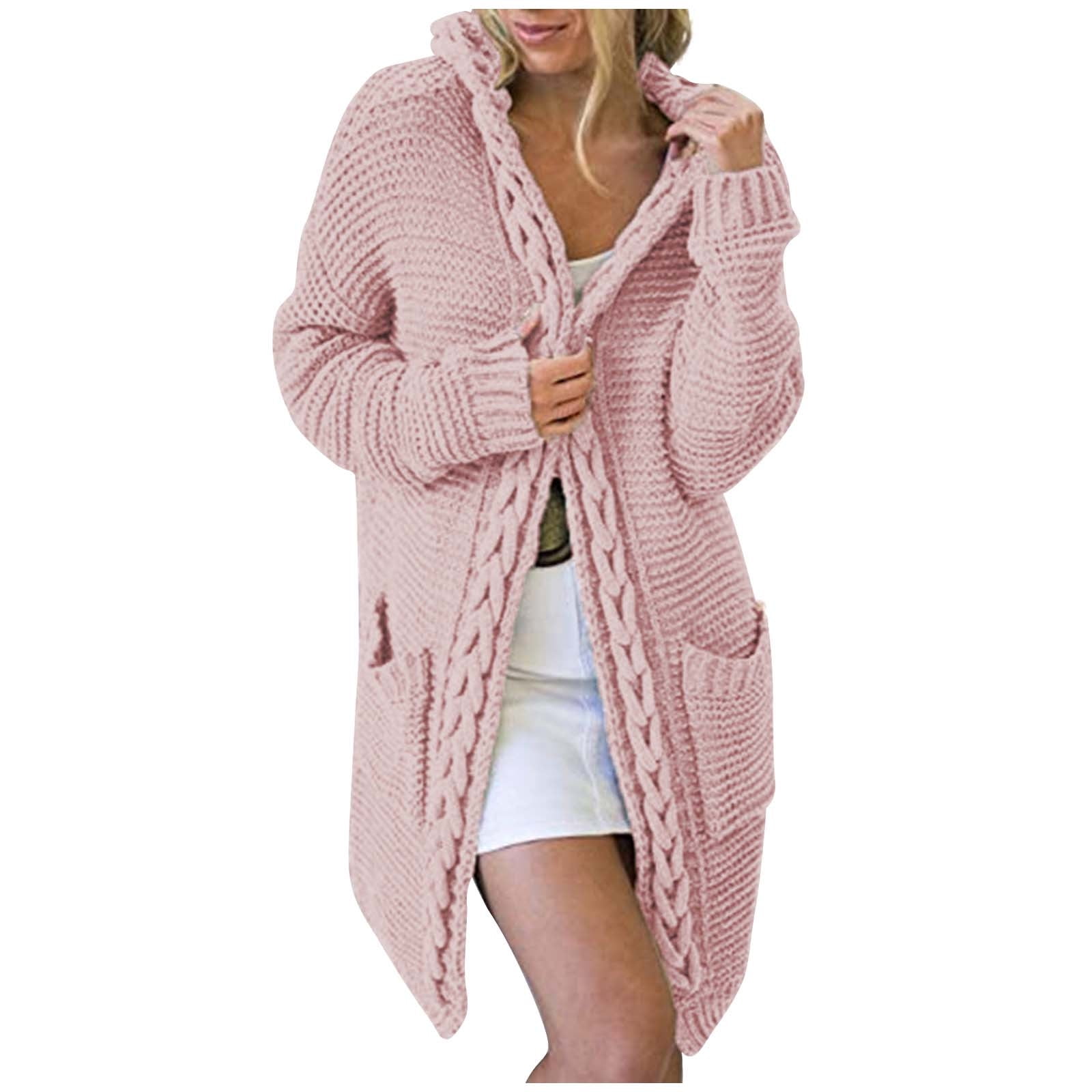 skpabo Women s Knitted Cardigans Open Front Hooded Sweaters Long Cardigans Jumpers with Pockets Ladies Long Sleeve Knitwear Oversized Sweater Outerwear for Autumn Winter Spring Walmart