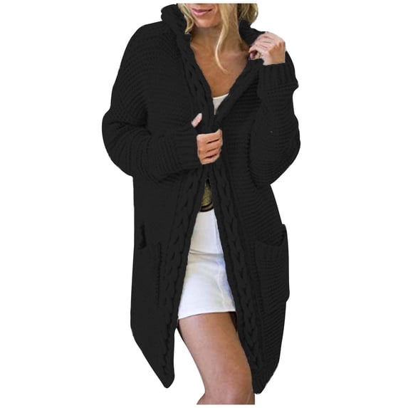 skpabo Women's Knitted Cardigans Open Front Hooded Sweaters Long Cardigans Jumpers with Pockets Ladies Long Sleeve Knitwear Oversized Sweater Outerwear for Autumn Winter Spring