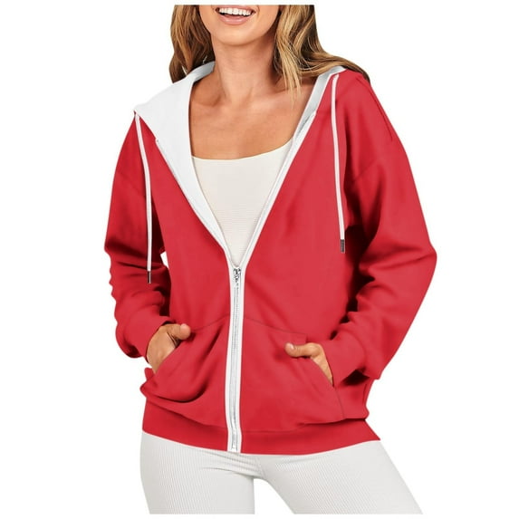 skpabo Zip Up Hoodies for Women Plus Size Plain Solid Color Full Zip Up Hoodie Comfortable Coats Jackets Hoodie Sweatshirts Casual Long Sleeve Hooded Jackets