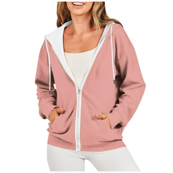 skpabo Zip Up Hoodies for Women Plus Size Plain Solid Color Full Zip Up Hoodie Comfortable Coats Jackets Hoodie Sweatshirts Casual Long Sleeve Hooded Jackets