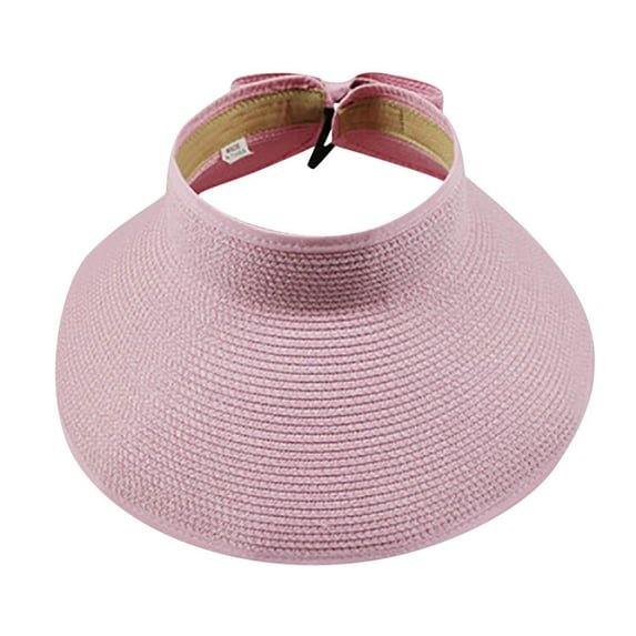 skpblutn sun hat women's summer foldable straw sun visor w/cute bowtie hat caps pink