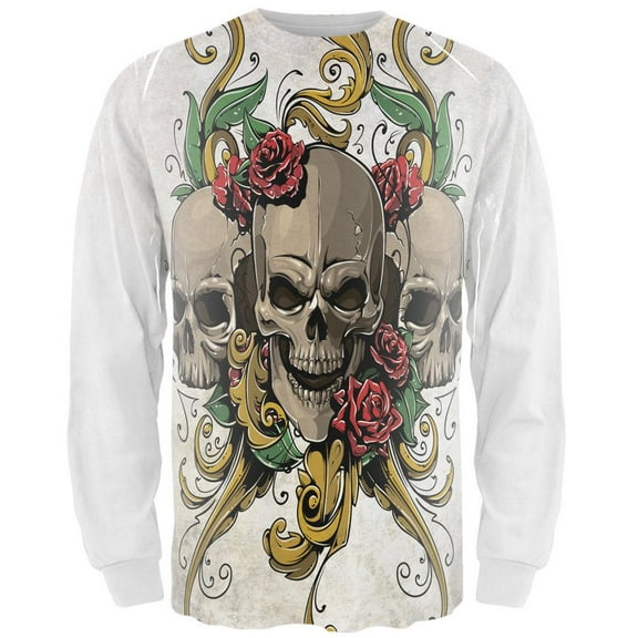skulls and roses tattoo all over adult long sleeve t-shirt
