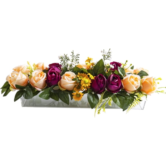 skyjoohy 15.7'' Acrylic Flower Vase Rectangular with Holes Long Clear Vases for Centerpieces Rectangle Floral Arranger Wedding Dining Table Decor Home Votives Rose Holder Gift Set (15.7in Clear)