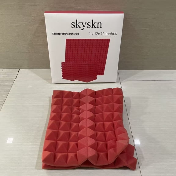 skyskn Soundproofing materials,Acoustic Sound Foam Panels, 2" X 12" X 12" Red Soundproofing Treatment Studio Wall Padding Sound Absorbing Fireproof Pyramid
