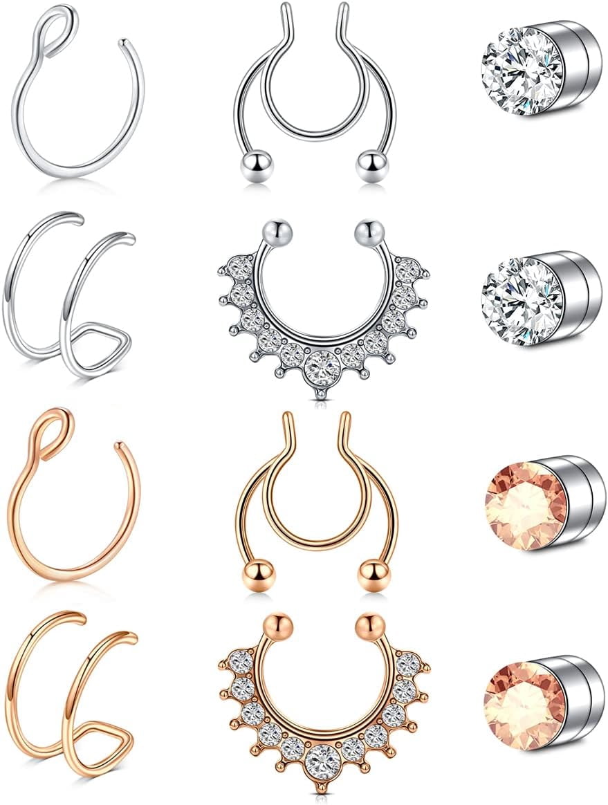 skyyds Fake Nose Ring Hoop Double Fake Septum Rings Fake Nose Piercing ...