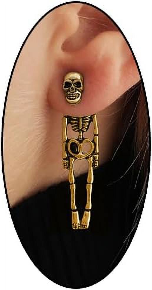 Gothic Skeleton Stud Earrings For Women - Punk Skull Front & Back Halloween Novelty Earrings