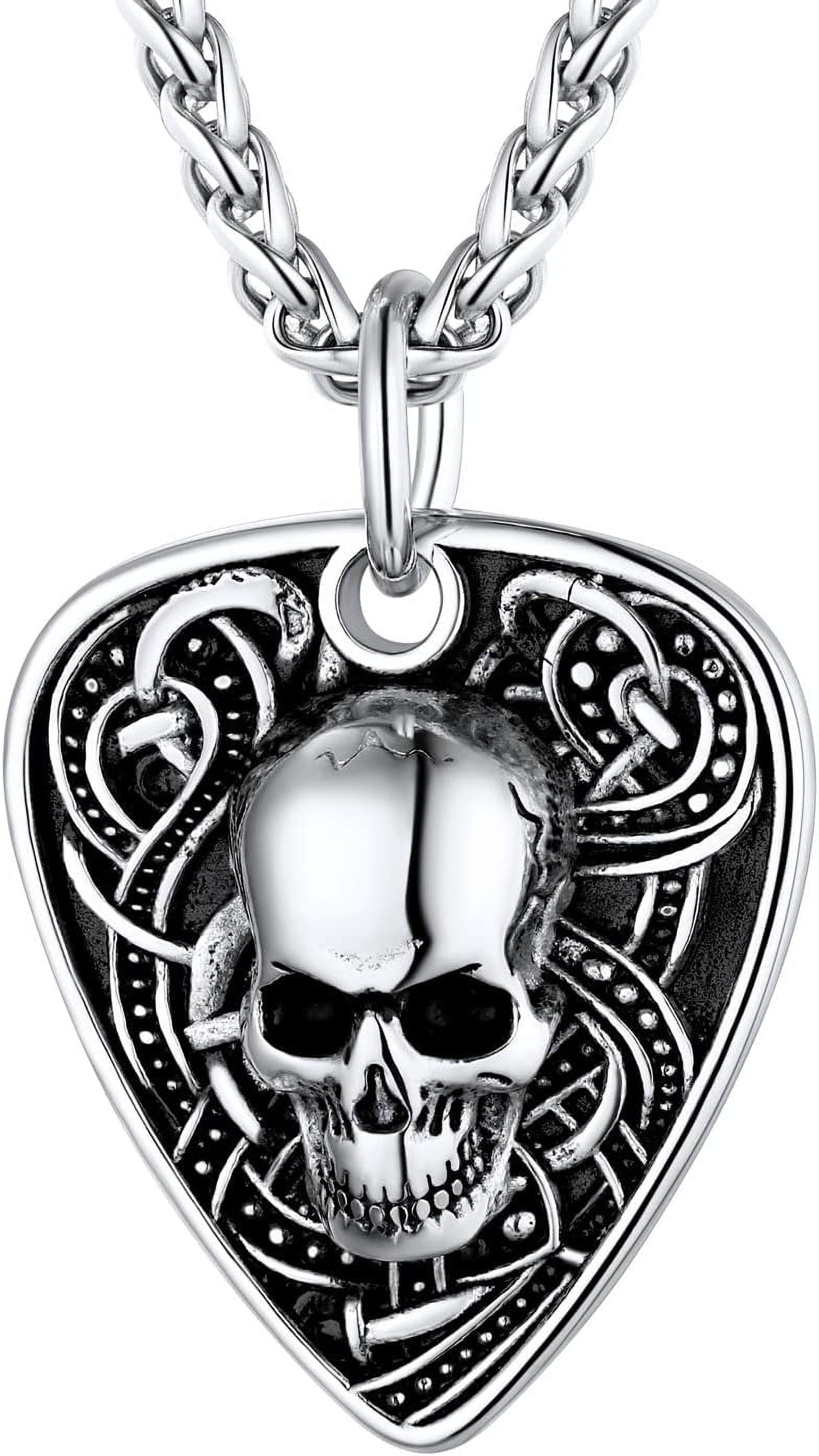 skyyds Men Punk Rock Necklaces, Cool Guitar Pick Skull, Alligator ...